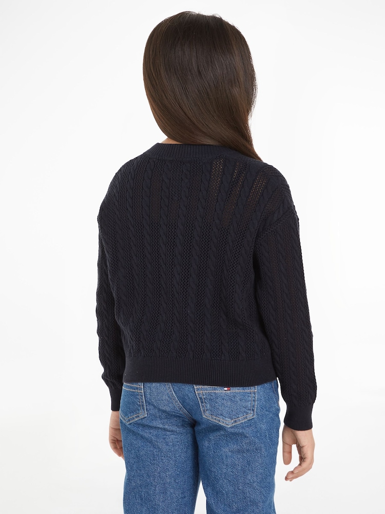 Tommy Hilfiger Blue Regular Fit Essential Cable Cardigan - Image 2 of 6