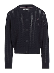 Tommy Hilfiger Blue Regular Fit Essential Cable Cardigan - Image 4 of 6
