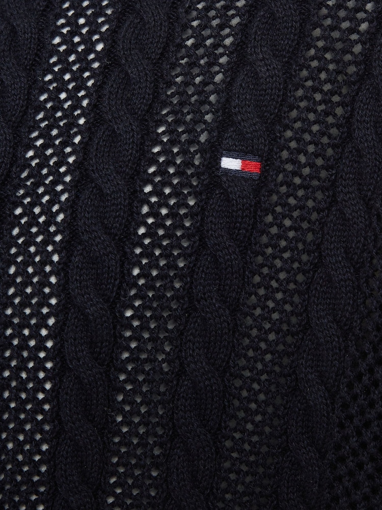 Tommy Hilfiger Blue Regular Fit Essential Cable Cardigan - Image 6 of 6