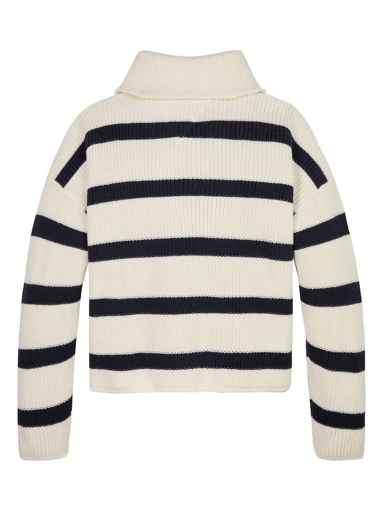 Tommy Hilfiger Blue 100% Cotton Striped Half Zipped Sweater - Image 2 of 3