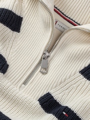 Tommy Hilfiger Blue 100% Cotton Striped Half Zipped Sweater - Image 3 of 3