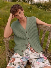 Salbeigrün - EDIT Crochet Button-Through Knitted Vest - Bild 1 von 7