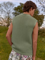 Salbeigrün - EDIT Crochet Button-Through Knitted Vest - Bild 4 von 7