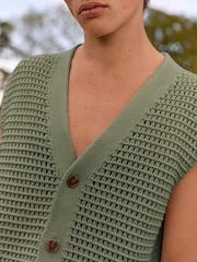Salbeigrün - EDIT Crochet Button-Through Knitted Vest - Bild 5 von 7