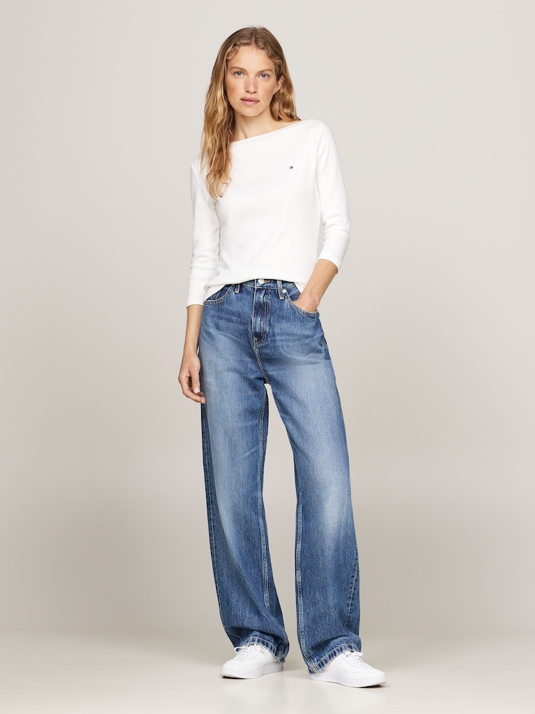 Calvin Klein Natural 100% Cotton Boat Neck Slim T-Shirt - Image 1 of 6