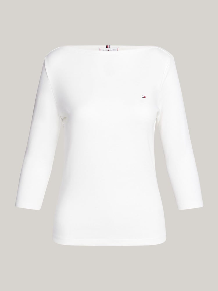Calvin Klein Natural 100% Cotton Boat Neck Slim T-Shirt - Image 6 of 6