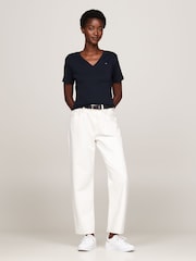Tommy Hilfiger Natural Plain V-Neck 100% Cotton T-Shirt - Image 1 of 5