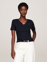 Tommy Hilfiger Natural Plain V-Neck 100% Cotton T-Shirt - Image 4 of 5