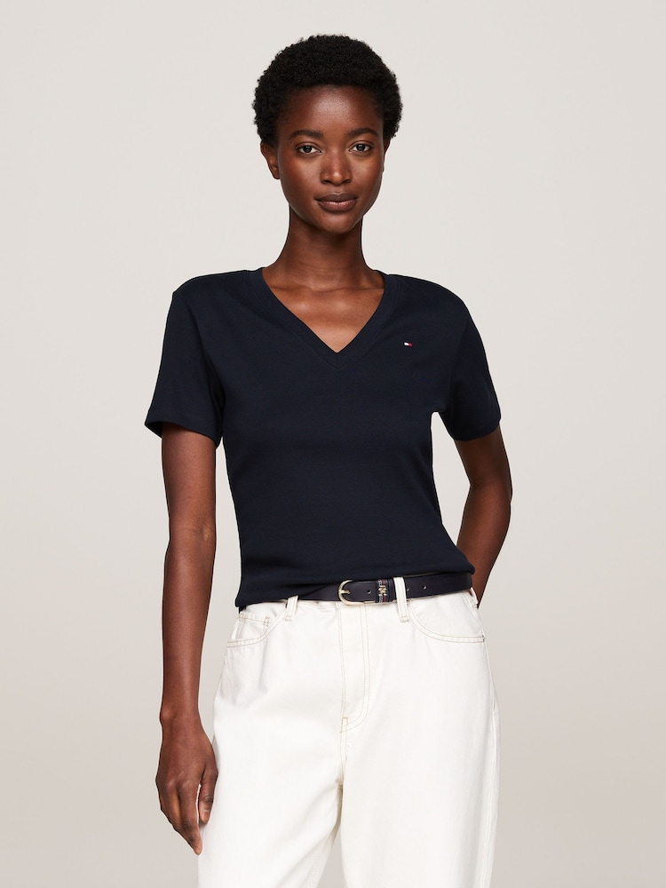 Tommy Hilfiger Natural Plain V-Neck 100% Cotton T-Shirt - Image 4 of 5