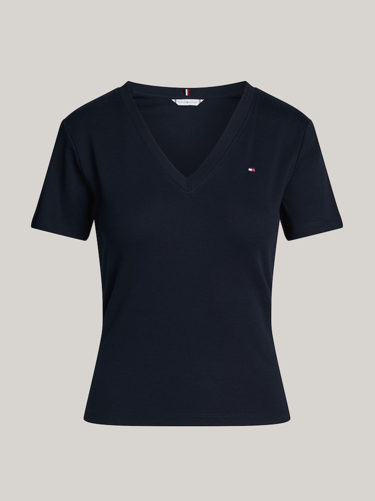 Tommy Hilfiger Natural Plain V-Neck 100% Cotton T-Shirt - Image 5 of 5