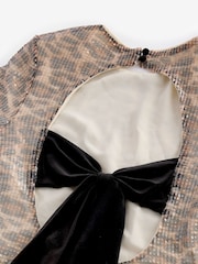 Brown Leopard Print Sequin Long Sleeve Bow Back Dress - Image 8 of 9