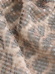 Brown Leopard Print Sequin Long Sleeve Bow Back Dress - Image 9 of 9