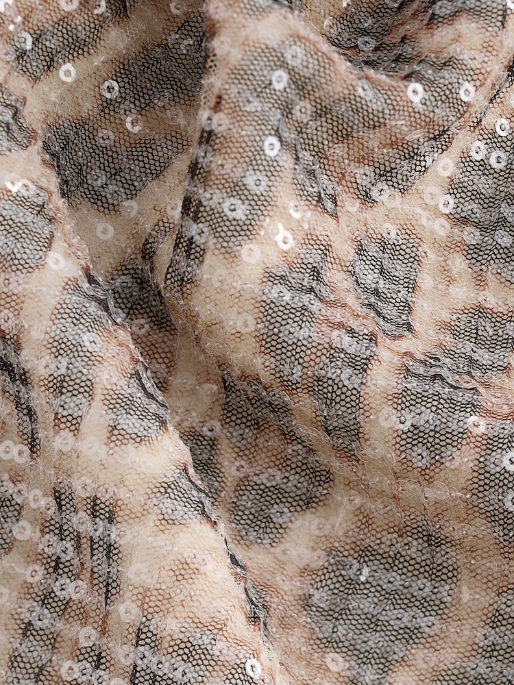 Brown Leopard Print Sequin Long Sleeve Bow Back Dress - Image 9 of 9