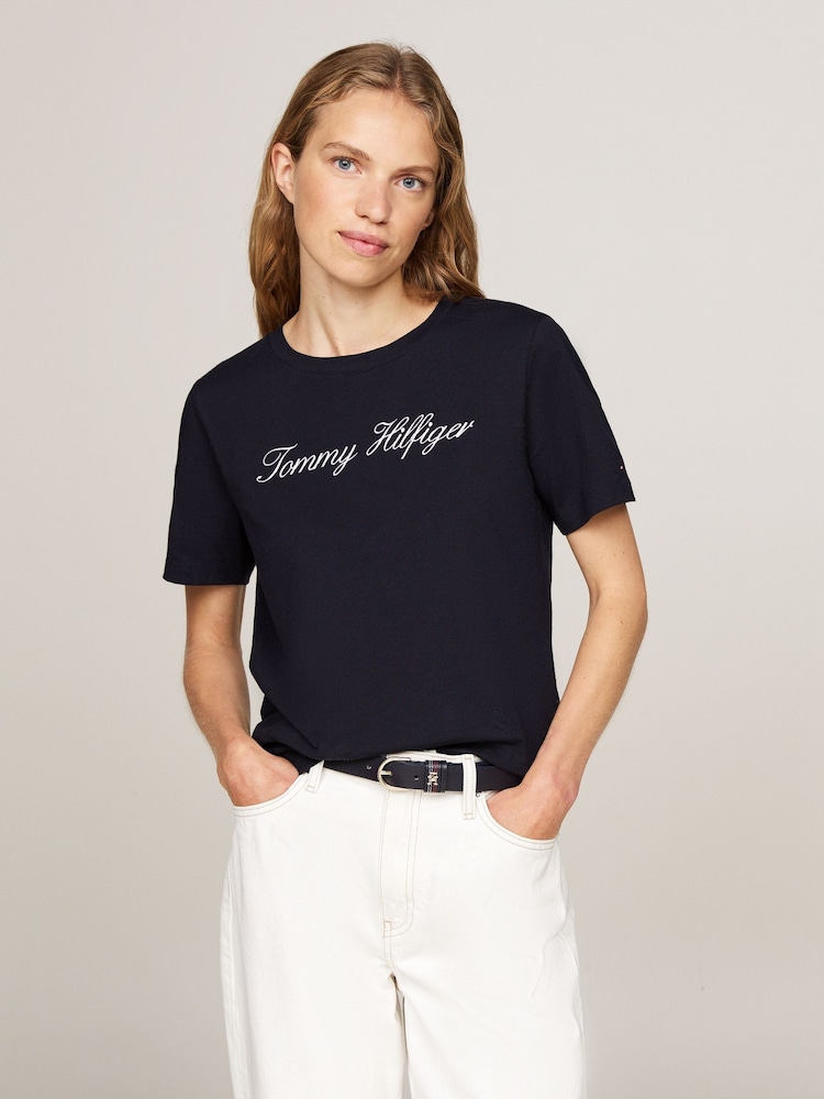 Tommy Hilfiger Black Chrome Script Regular Black T-Shirt - Image 1 of 6