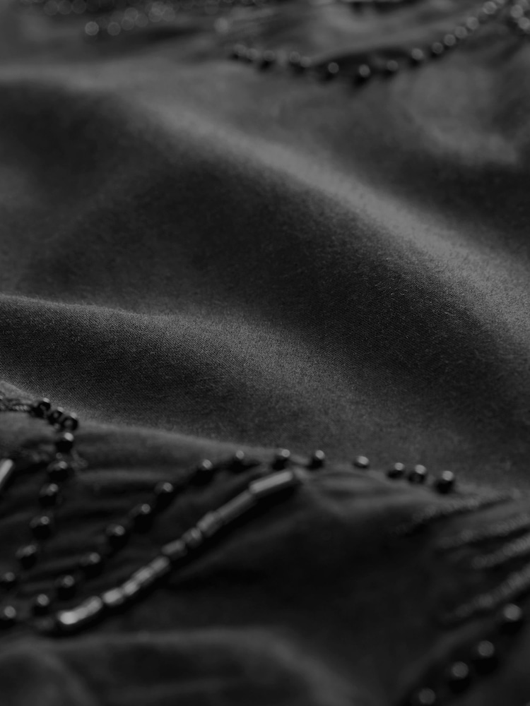 Black Floral Print Bead Embellished Shirt - Image 7 of 7 Black Floral Print Bead Embellished Shirt - Image 7 of 7