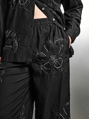Black Floral Print Bead Embellished Trousers - Image 5 of 8