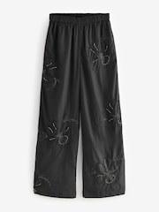 Black Floral Print Bead Embellished Trousers - Image 6 of 8
