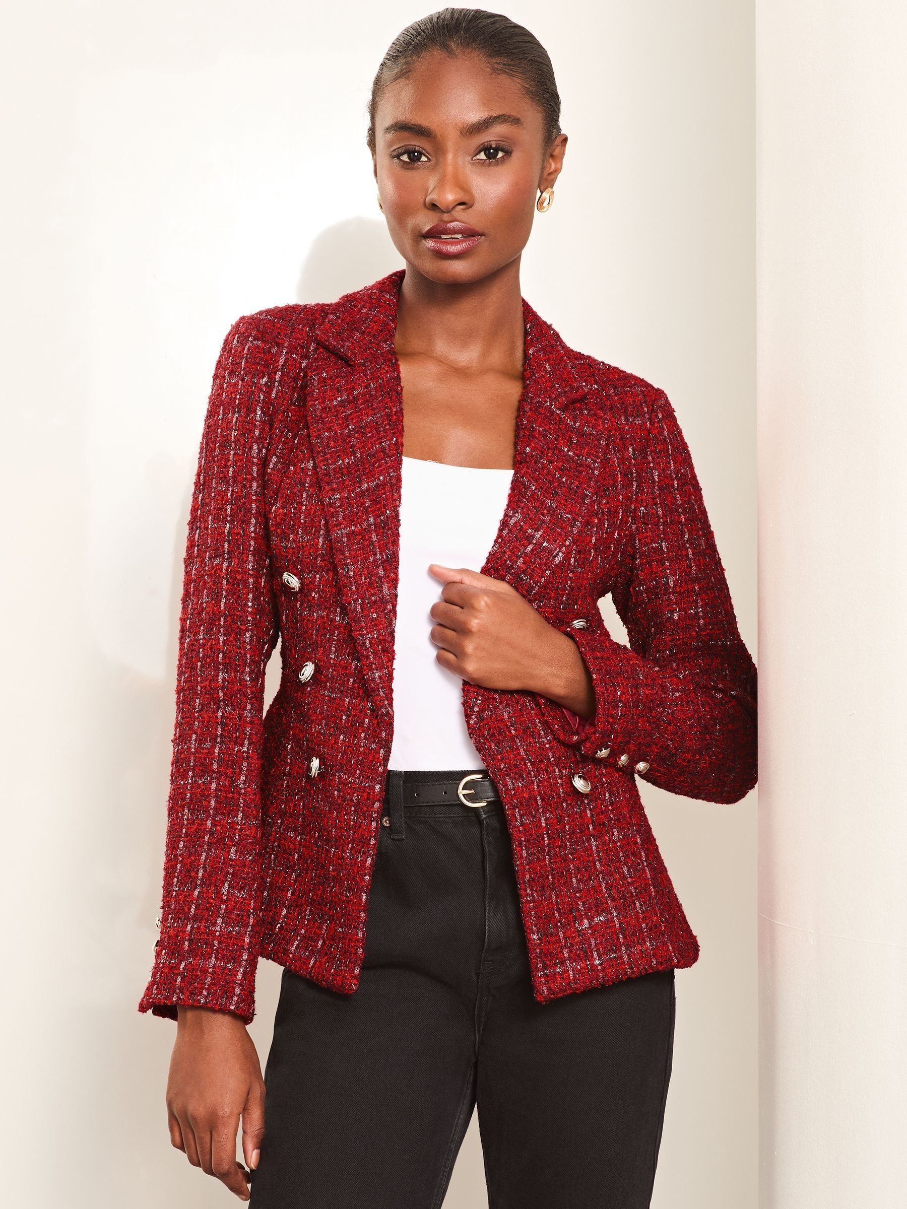 Red gingham blazer cheap