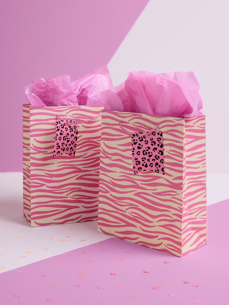 Set of 2 Pink Zebra Print Medium Gift Bags - Image 1 of 4