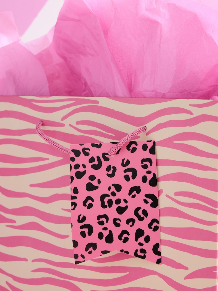 Set of 2 Pink Zebra Print Medium Gift Bags - Image 2 of 4