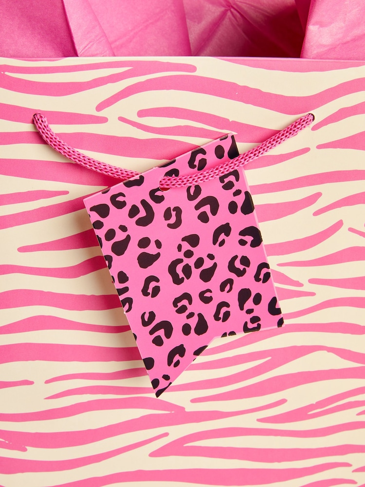 Set of 2 Pink Zebra Print Medium Gift Bags - Image 3 of 4