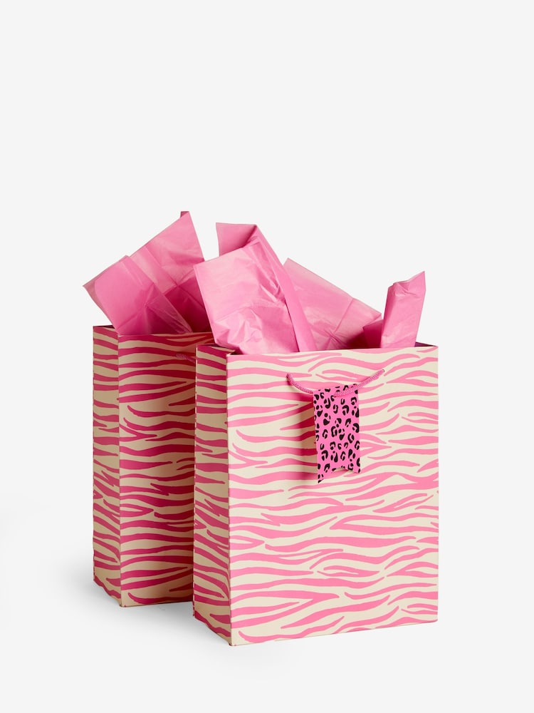 Set of 2 Pink Zebra Print Medium Gift Bags - Image 4 of 4