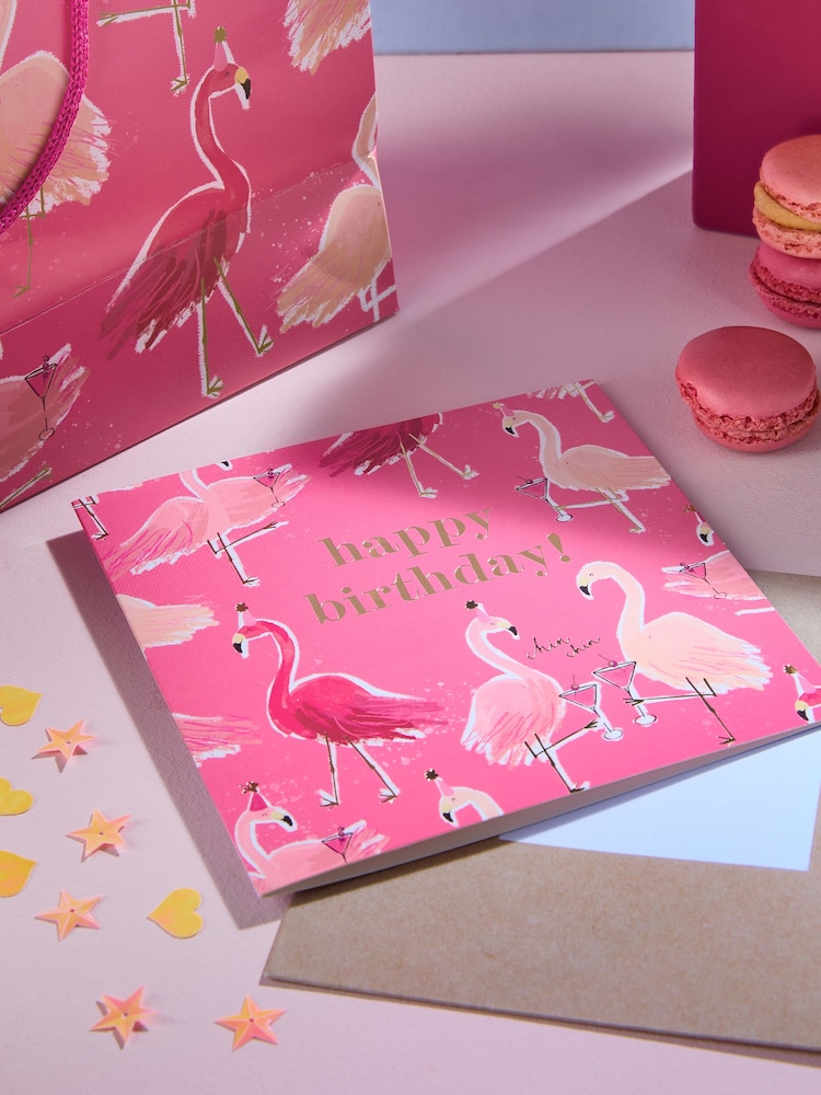 Pink Medium Flamingo Gift Bag and Card Set - Image 2 of 3