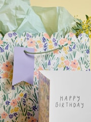 Blue Medium Floral Print Gift Bag and Card Set - Image 2 of 3