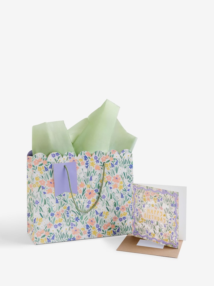 Blue Medium Floral Print Gift Bag and Card Set - Image 3 of 3