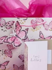 Pink Large Butterfly Gift Bag and Card Set - Image 2 of 3