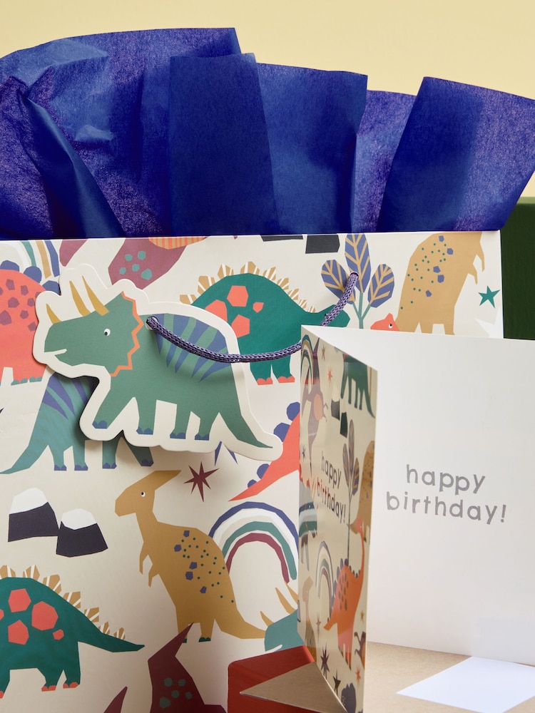 Green Medium Dinosaur Gift Bag and Card Set - Image 2 of 2 Green Medium Dinosaur Gift Bag and Card Set - Image 2 of 2