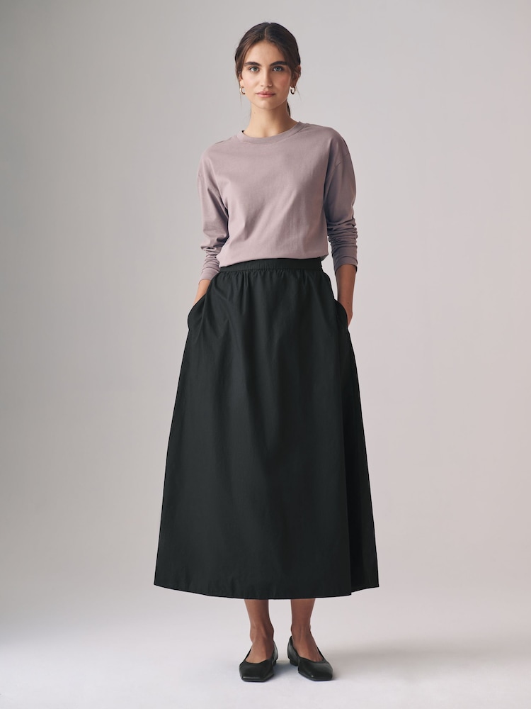The Set Black/Taupe Brown 2 Pack 100% Cotton Poplin Full Midi Skirts - Image 1 of 7