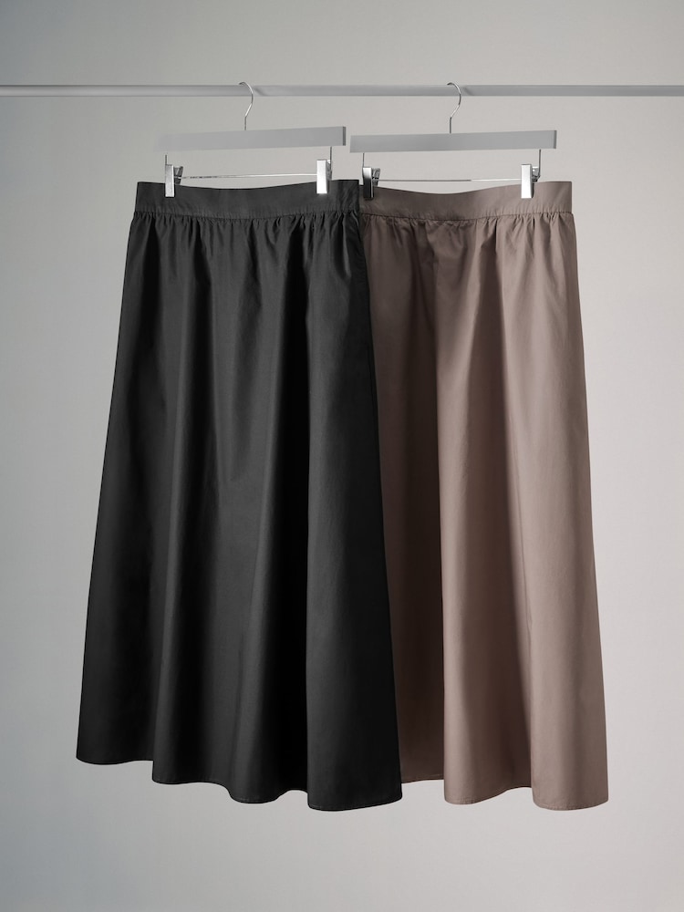 The Set Black/Taupe Brown 2 Pack 100% Cotton Poplin Full Midi Skirts - Image 2 of 7