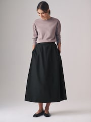 The Set Black/Taupe Brown 2 Pack 100% Cotton Poplin Full Midi Skirts - Image 3 of 7
