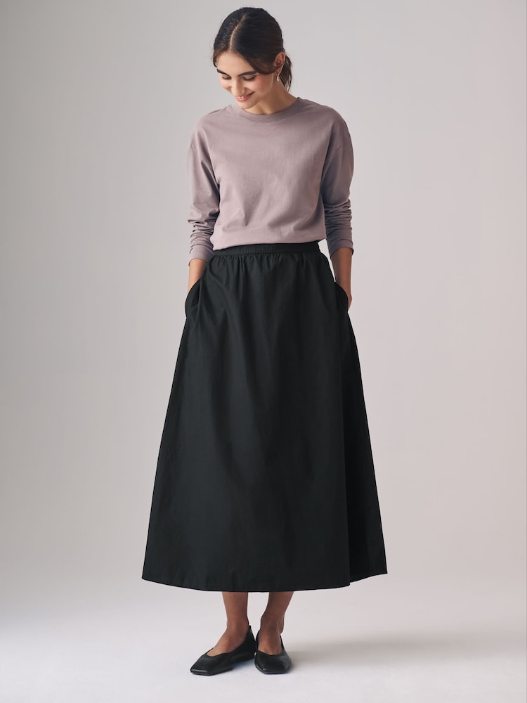 The Set Black/Taupe Brown 2 Pack 100% Cotton Poplin Full Midi Skirts - Image 3 of 7