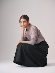 The Set Black/Taupe Brown 2 Pack 100% Cotton Poplin Full Midi Skirts - Image 4 of 7