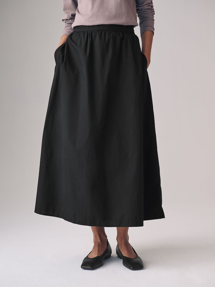 The Set Black/Taupe Brown 2 Pack 100% Cotton Poplin Full Midi Skirts - Image 5 of 7