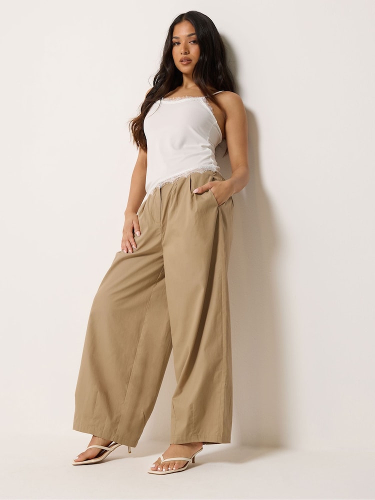 PixieGirl Petite Brown Pleated Waist Balloon Trousers - Image 1 of 6