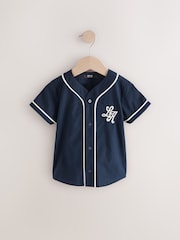 Navy Varsity 100% Cotton Short Sleeve Varsity Baseball Neck Shirt (3mths-7yrs) - Image 5 of 7