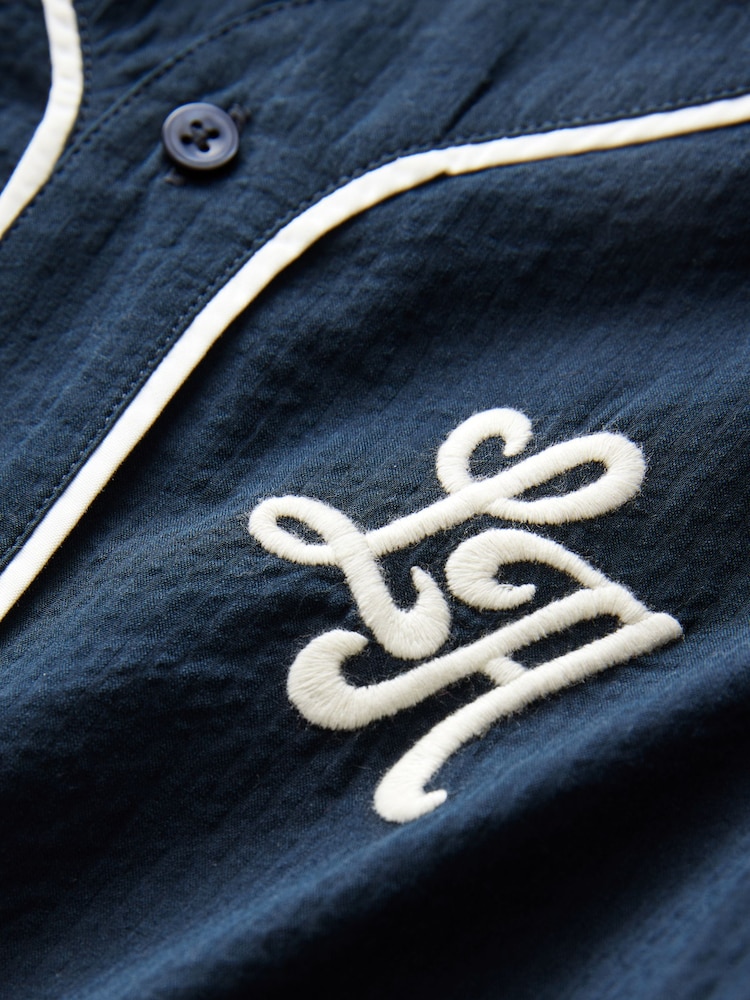 Navy Varsity 100% Cotton Short Sleeve Varsity Baseball Neck Shirt (3mths-7yrs) - Image 7 of 7
