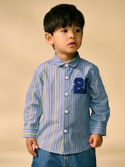 Blue 100% Cotton Long Sleeve Splice Shirt (3mths-7yrs) - Image 1 of 8