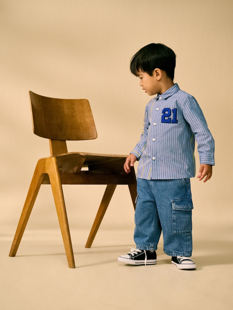 Blue 100% Cotton Long Sleeve Splice Shirt (3mths-7yrs) - Image 2 of 8