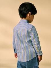 Blue 100% Cotton Long Sleeve Splice Shirt (3mths-7yrs) - Image 3 of 8