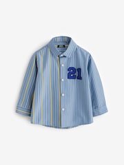 Blue 100% Cotton Long Sleeve Splice Shirt (3mths-7yrs) - Image 4 of 8