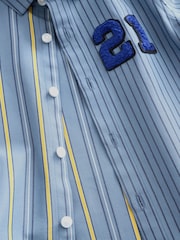 Blue 100% Cotton Long Sleeve Splice Shirt (3mths-7yrs) - Image 8 of 8