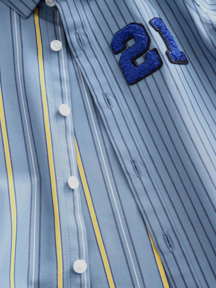Blue 100% Cotton Long Sleeve Splice Shirt (3mths-7yrs) - Image 8 of 8