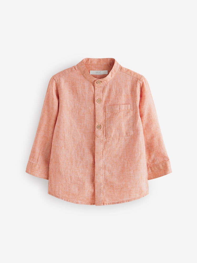 Oranžna - Majica z ovratnikom Grandad Collar perilo; platnen Mix (3mesecev-7leto) - Slika 1 iz 4 Oranžna - Majica z ovratnikom Grandad Collar perilo; platnen Mix (3mesecev-7leto) - Slika 1 iz 4