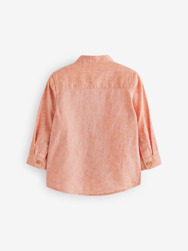 Oranžna - Majica z ovratnikom Grandad Collar perilo; platnen Mix (3mesecev-7leto) - Slika 2 iz 4 Oranžna - Majica z ovratnikom Grandad Collar perilo; platnen Mix (3mesecev-7leto) - Slika 2 iz 4