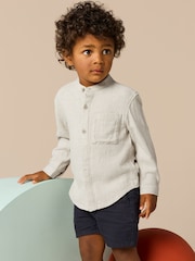 Neutral Linen Grandad Collar Linen Mix Shirt (3mths-7yrs) - Image 1 of 1