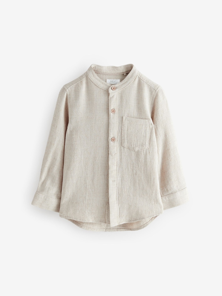 Neutral Linen Grandad Collar Linen Mix Shirt (3mths-7yrs) - Image 5 of 8